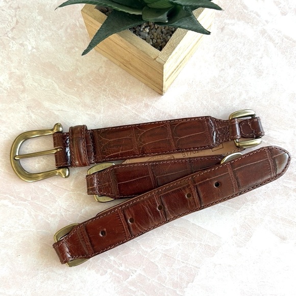Fossil Accessories - Vintage Fossil Genuine Leather Brown Croco Bridle Link Belt Sz S